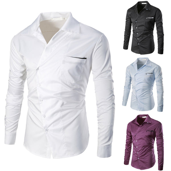 Men's Autumn Casual Fashion Slim Fit Cotton V-Neck Long Sleeve Shirt Top Blouse